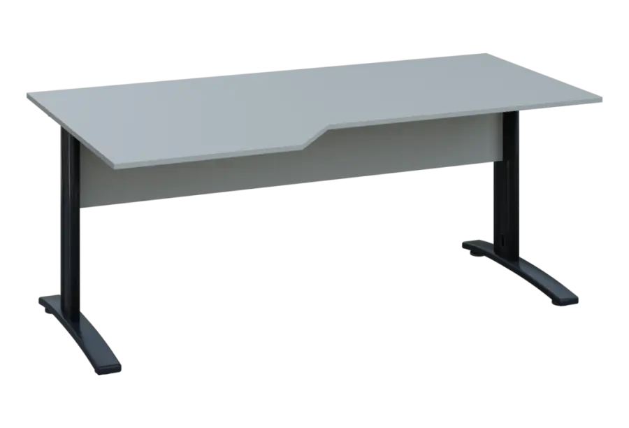 EZK 28 - 186 stůl kancelářský, rohový, levý, kovová podnož černá, deska 25 mm, široký 1800 mm, šedá